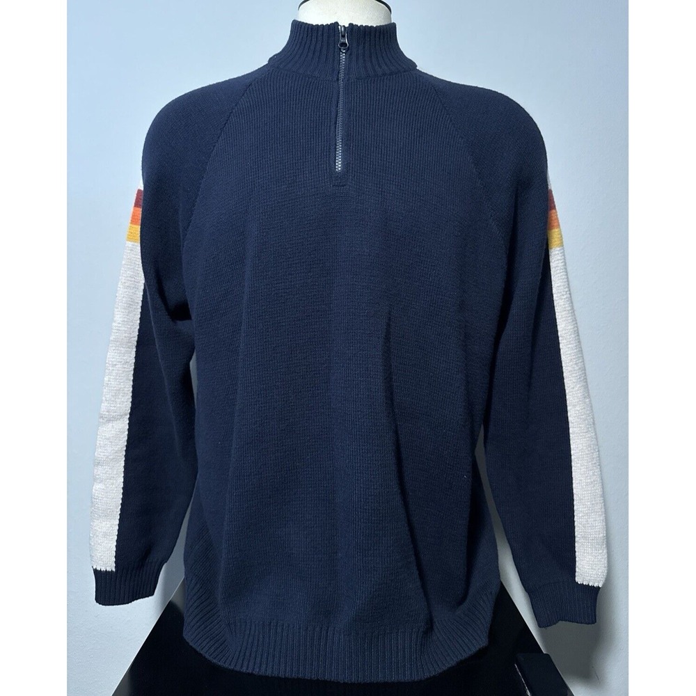 NEW! Marine Layer Archive Armas Quarter-Zip Sweater Navy & Multi Size XL $178